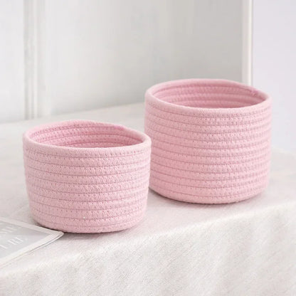 Handmade Woven Cotton Rope Storage Basket, Desktop Organizer for Sundries, Cosmetics, Snacks, Toys & Keys