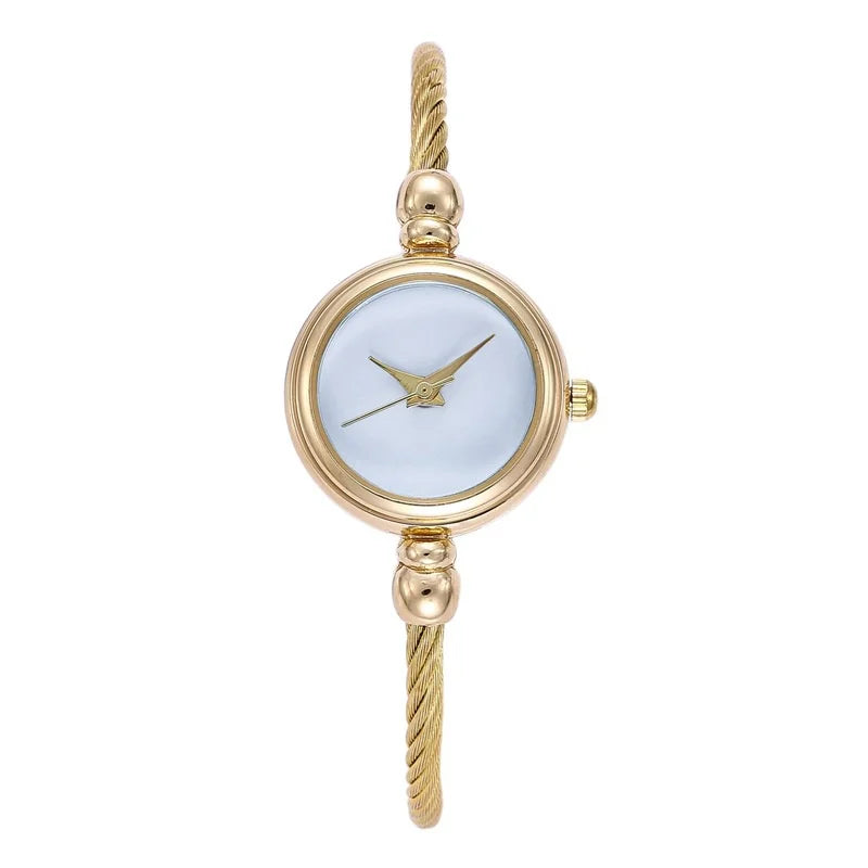 Stainless Steel Ladies Quartz Wristwatch, Women Simple Small Bracelet Watch, Retro Fashion Casual Design