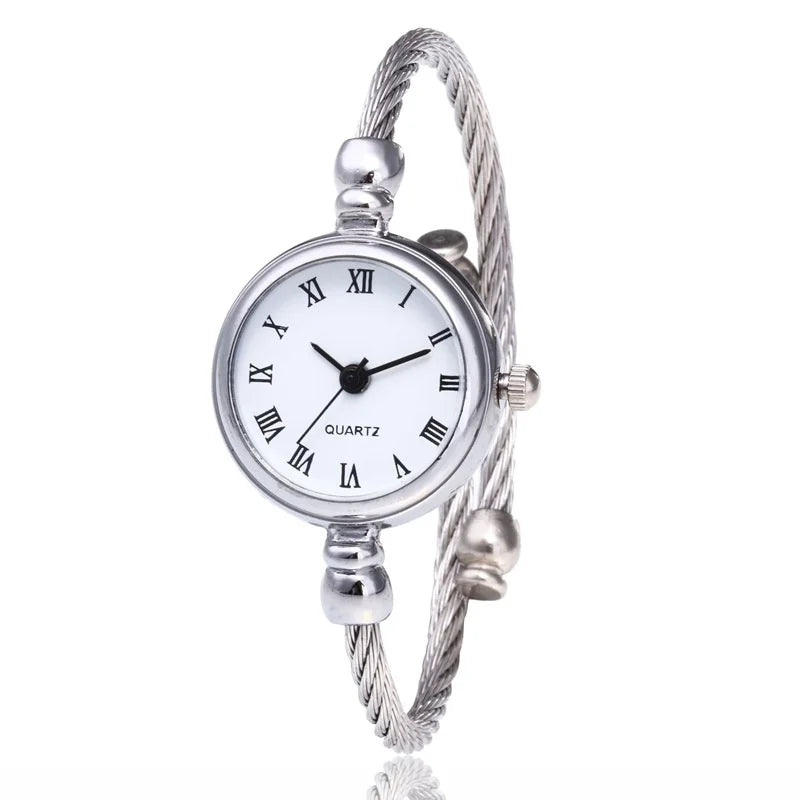 Stainless Steel Ladies Quartz Wristwatch, Women Simple Small Bracelet Watch, Retro Fashion Casual Design