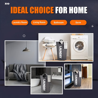 Large Waterproof Laundry Basket Foldable, Contemporary Round Polyester Blend Hamper with Aluminum Handles for Bathroom