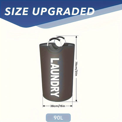 Large Waterproof Laundry Basket Foldable, Contemporary Round Polyester Blend Hamper with Aluminum Handles for Bathroom