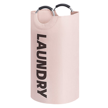 Large Waterproof Laundry Basket Foldable, Contemporary Round Polyester Blend Hamper with Aluminum Handles for Bathroom