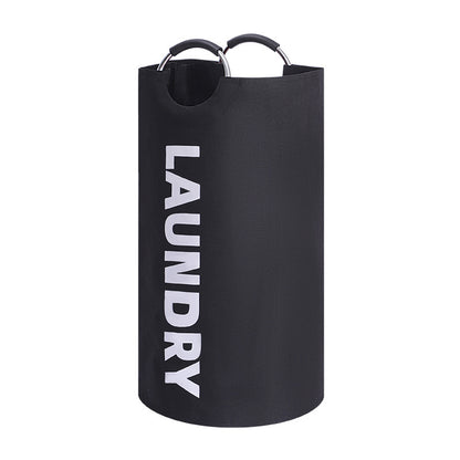 Large Waterproof Laundry Basket Foldable, Contemporary Round Polyester Blend Hamper with Aluminum Handles for Bathroom