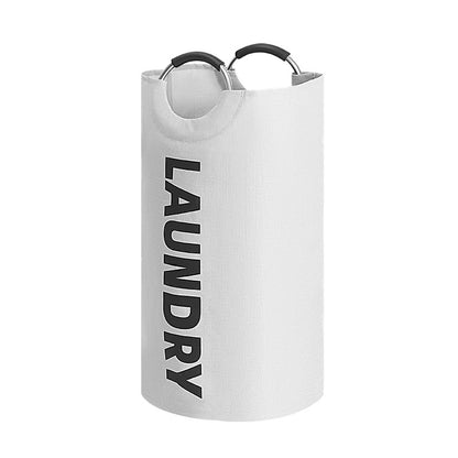 Large Waterproof Laundry Basket Foldable, Contemporary Round Polyester Blend Hamper with Aluminum Handles for Bathroom