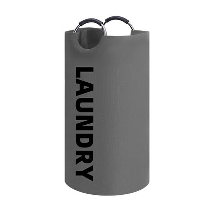 Large Waterproof Laundry Basket Foldable, Contemporary Round Polyester Blend Hamper with Aluminum Handles for Bathroom