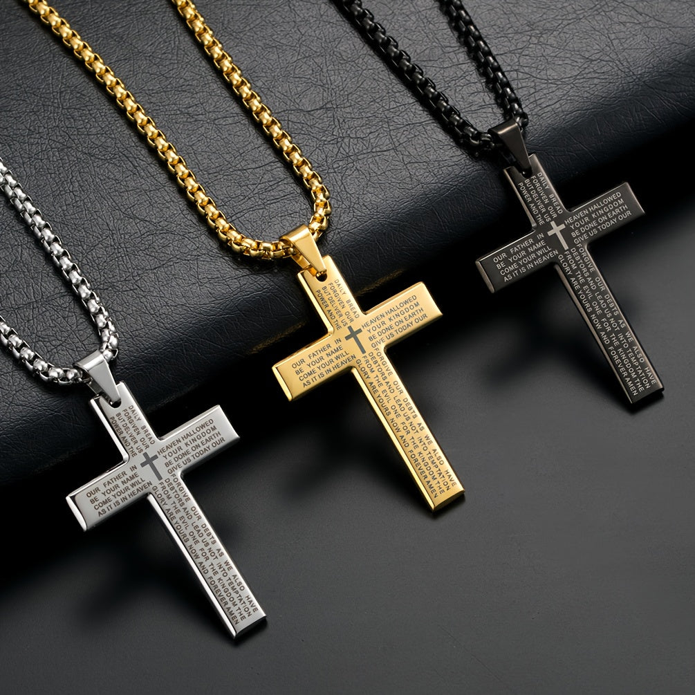 1pc Titanium Alloy Carved Cross Pendant, Durable Unisex Multi-Color Necklace, Perfect Gift for Loved Ones