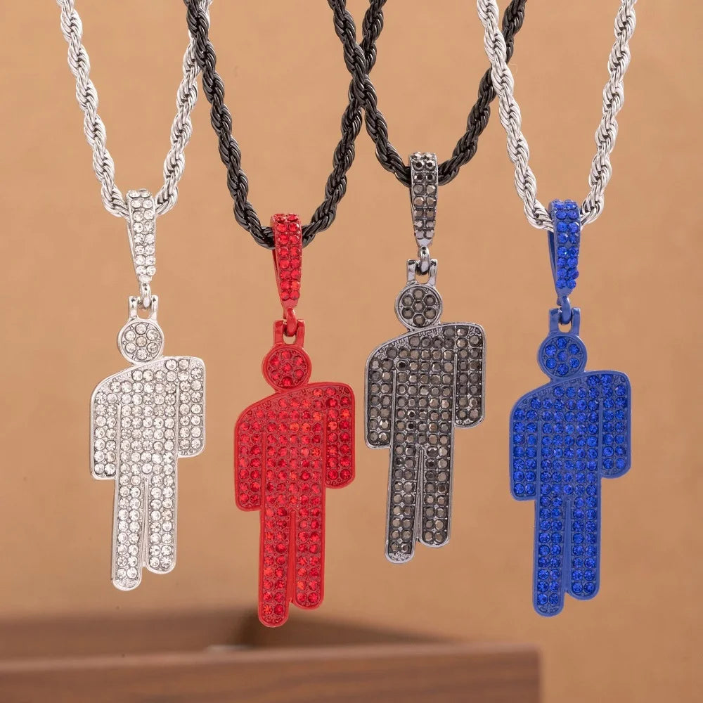 Luxury Hip Hop Necklace, Stainless Steel Skull Head Zircon Couple Pendant, Street Fashion Jewelry with Full Accents