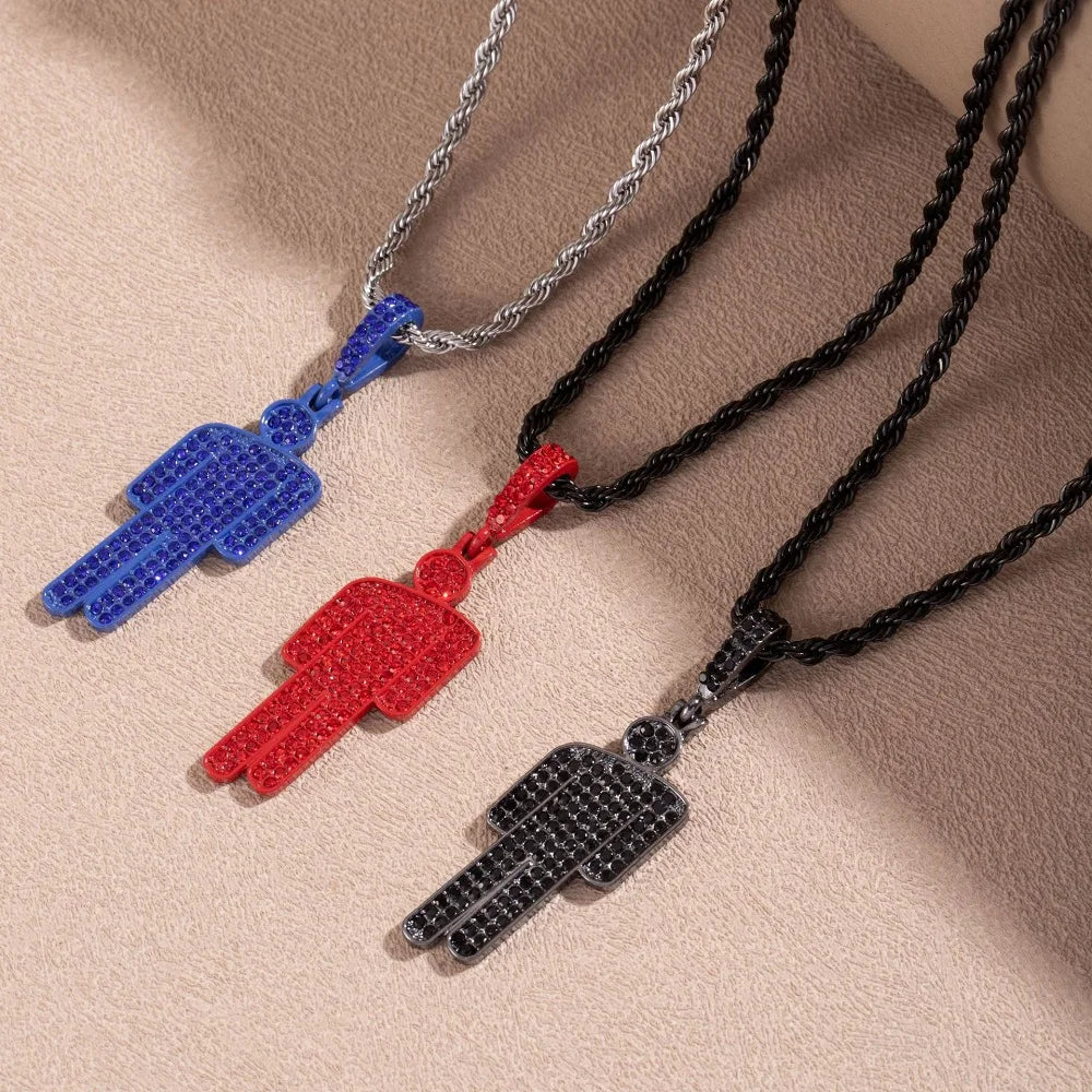 Luxury Hip Hop Necklace, Stainless Steel Skull Head Zircon Couple Pendant, Street Fashion Jewelry with Full Accents