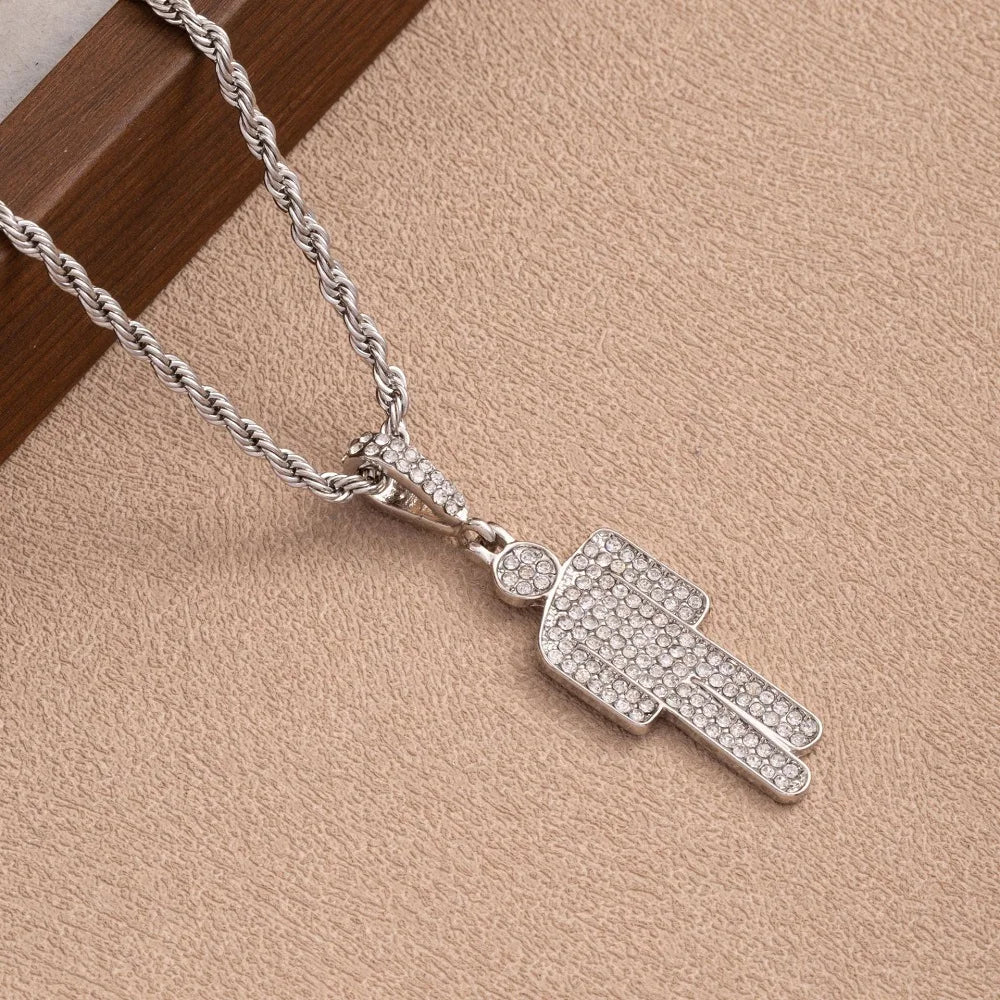 Luxury Hip Hop Necklace, Stainless Steel Skull Head Zircon Couple Pendant, Street Fashion Jewelry with Full Accents