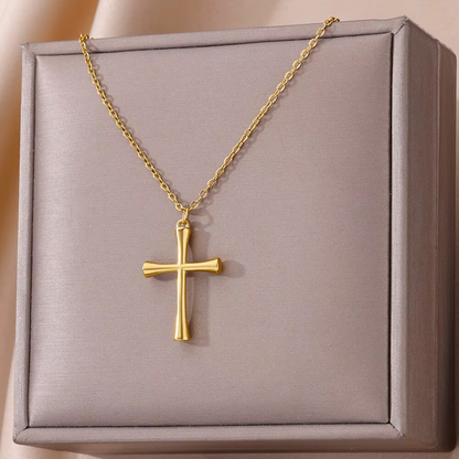 Stainless Steel Cross Necklace for Women, Men, Gold Color Religious Charm Choker, Unisex Jewelry Gift, Bijoux Femme