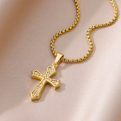 Stainless Steel Cross Necklace for Women, Men, Gold Color Religious Charm Choker, Unisex Jewelry Gift, Bijoux Femme