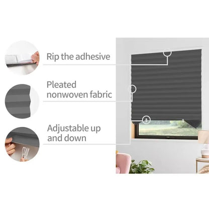 Self Adhesive Pleated Window Blinds Half Blackout Shades for Bathroom and Balcony
