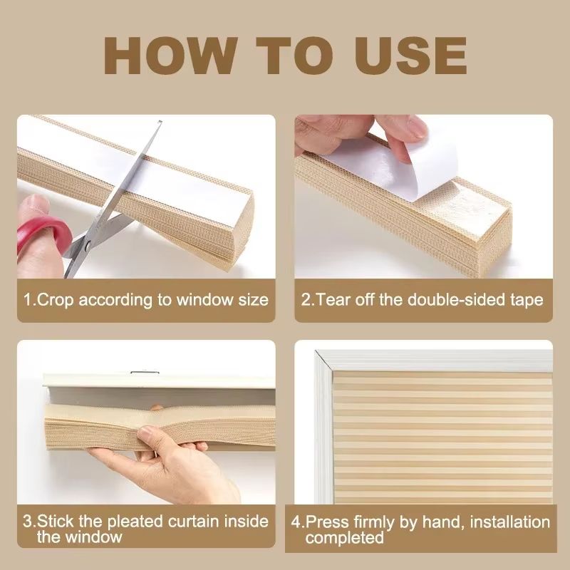 Self Adhesive Pleated Window Blinds Half Blackout Shades for Bathroom and Balcony
