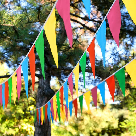 Multicolors Triangle Flags Bunting Banner, Nylon Fabric Pennant for Festival, Outdoor, Wedding & Home Hanging Decoration