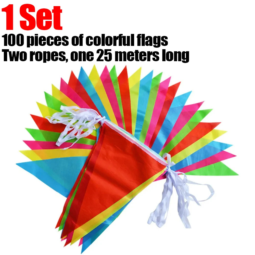 Multicolors Triangle Flags Bunting Banner, Nylon Fabric Pennant for Festival, Outdoor, Wedding & Home Hanging Decoration