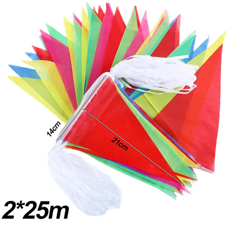 Multicolors Triangle Flags Bunting Banner, Nylon Fabric Pennant for Festival, Outdoor, Wedding & Home Hanging Decoration