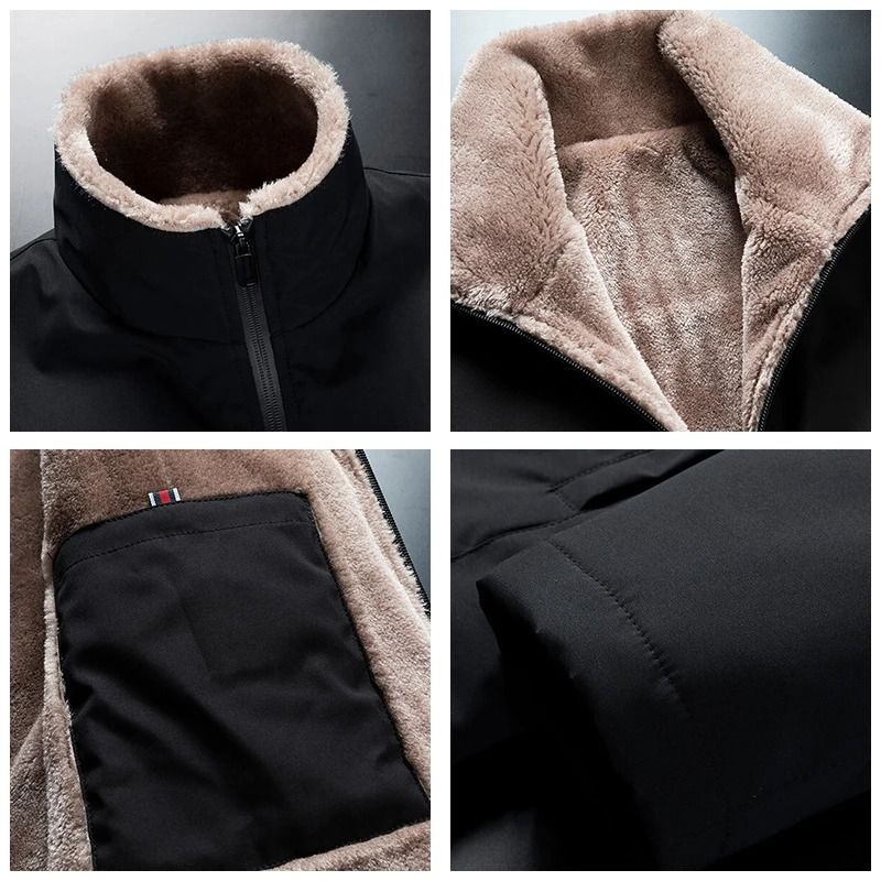 Windproof Thick Fleece Lined Jacket for Men Warm Winter Outdoor Coat