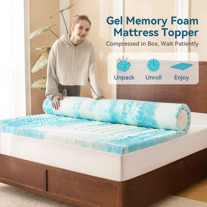 Cooling Gel Memory Foam Mattress Topper with Five Zone Pressure Relief Design