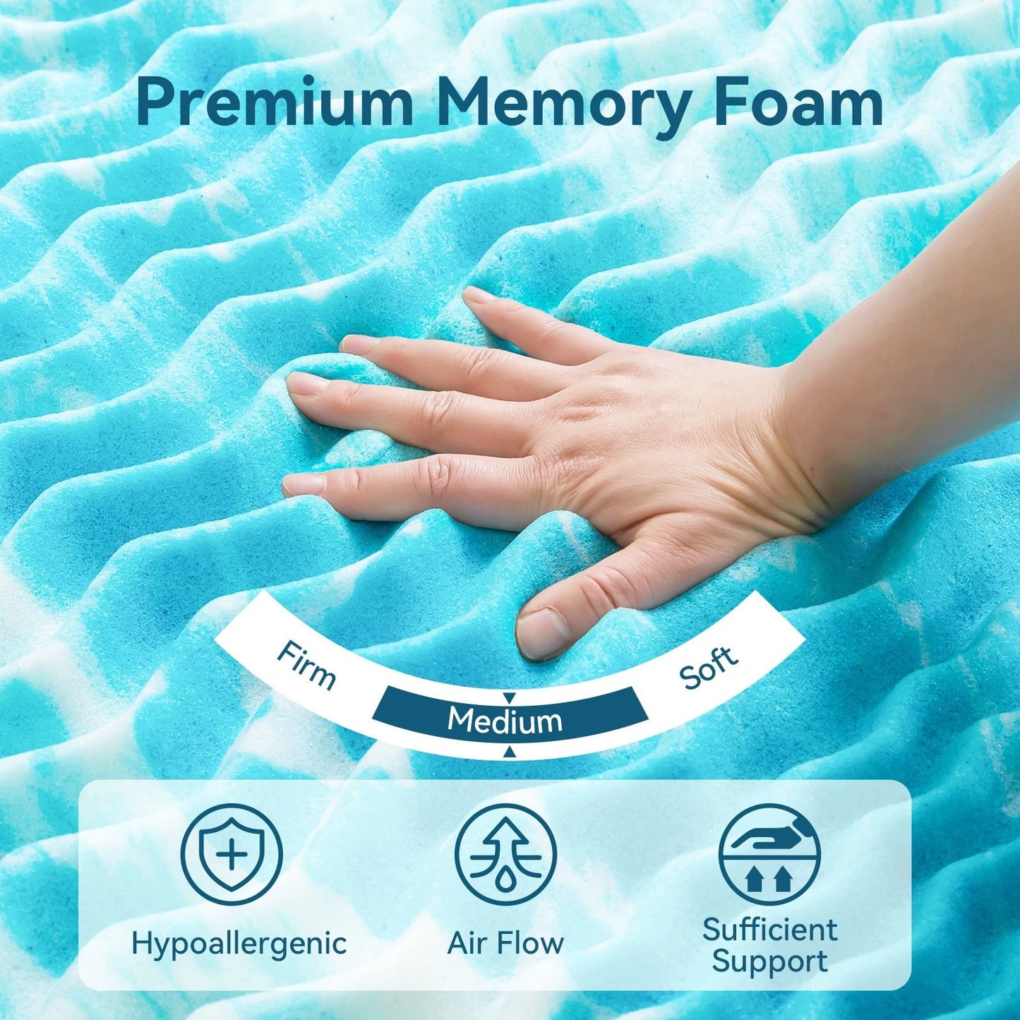Cooling Gel Memory Foam Mattress Topper with Five Zone Pressure Relief Design
