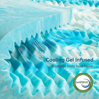 Cooling Gel Memory Foam Mattress Topper with Five Zone Pressure Relief Design