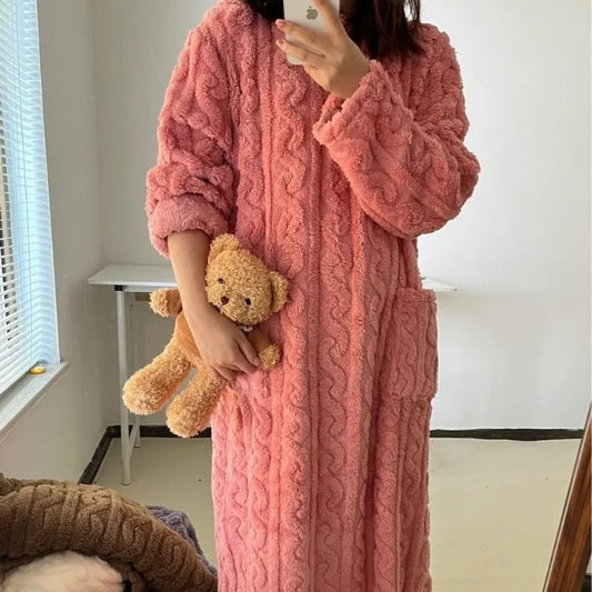 Coral Velvet Flannel Plus Size One Piece Pajamas for Women Warm Winter Sleepwear