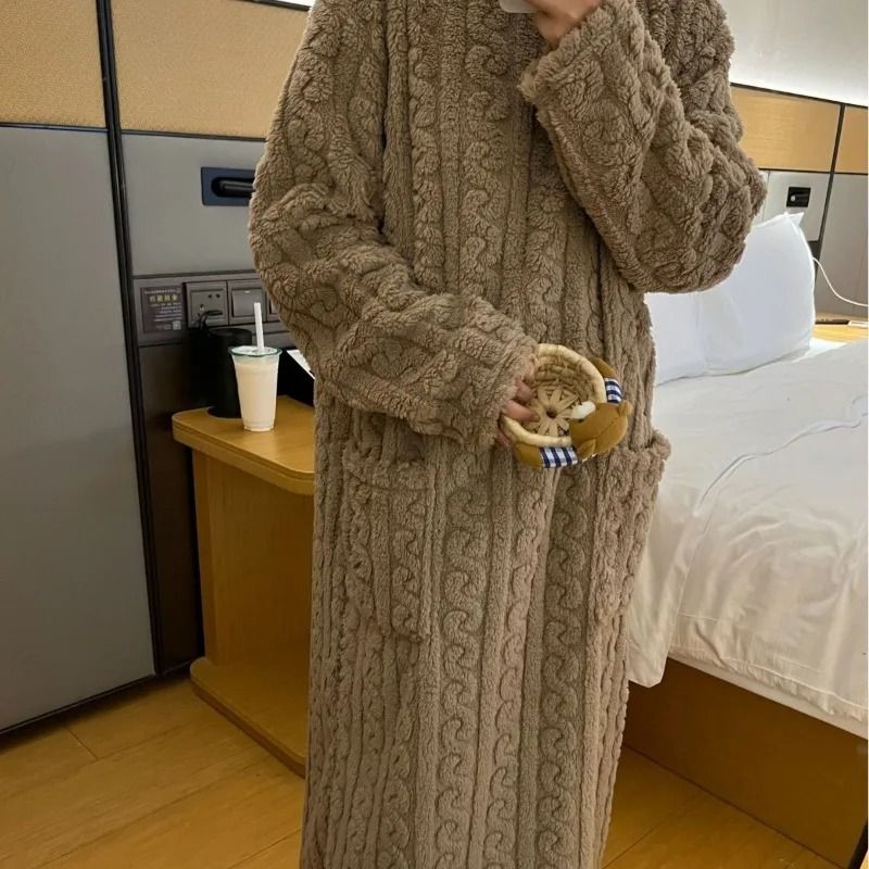 Coral Velvet Flannel Plus Size One Piece Pajamas for Women Warm Winter Sleepwear