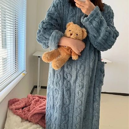 Coral Velvet Flannel Plus Size One Piece Pajamas for Women Warm Winter Sleepwear