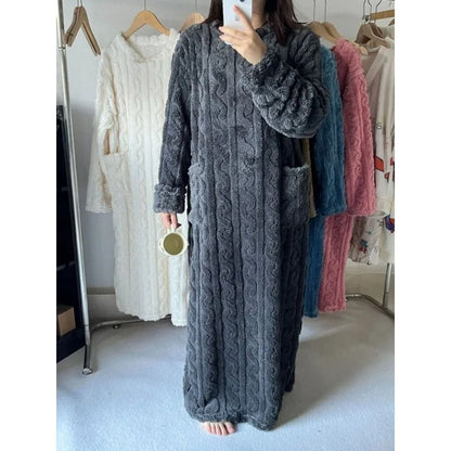 Coral Velvet Flannel Plus Size One Piece Pajamas for Women Warm Winter Sleepwear