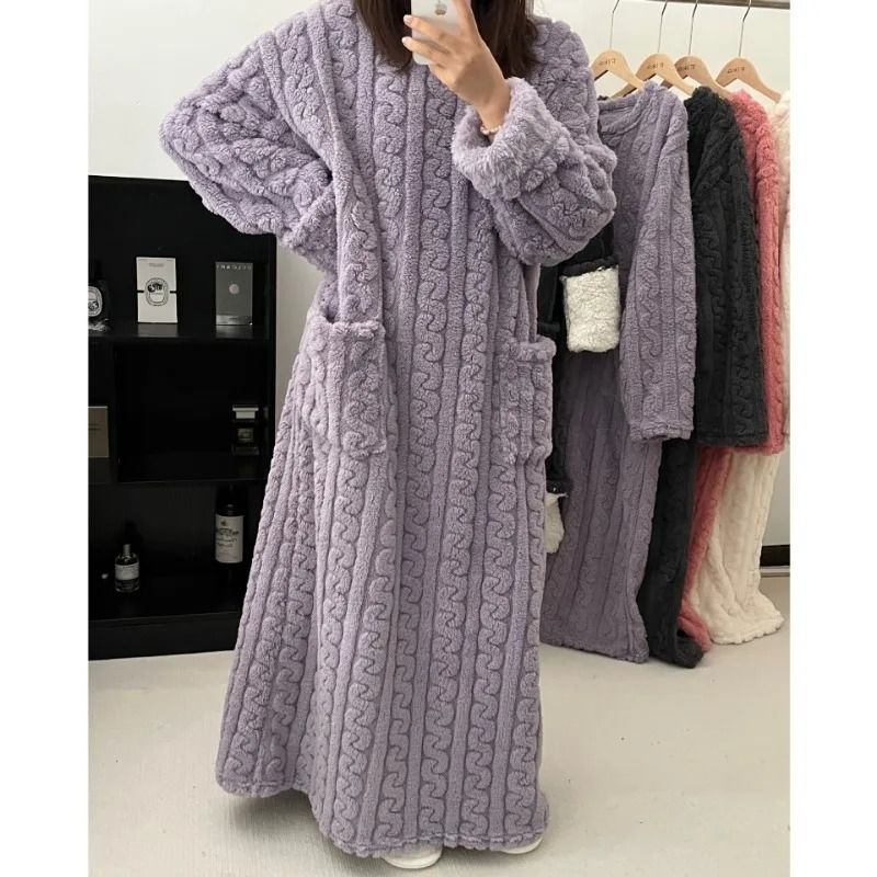Coral Velvet Flannel Plus Size One Piece Pajamas for Women Warm Winter Sleepwear
