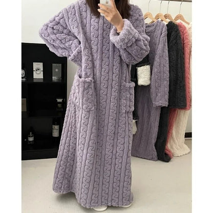 Coral Velvet Flannel Plus Size One Piece Pajamas for Women Warm Winter Sleepwear