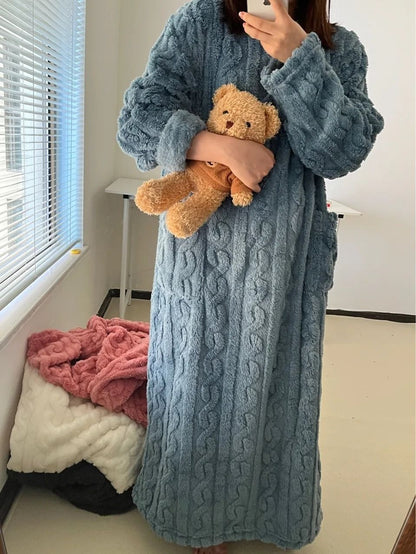 Coral Velvet Flannel Plus Size One Piece Pajamas for Women Warm Winter Sleepwear