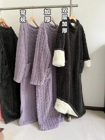 Coral Velvet Flannel Plus Size One Piece Pajamas for Women Warm Winter Sleepwear