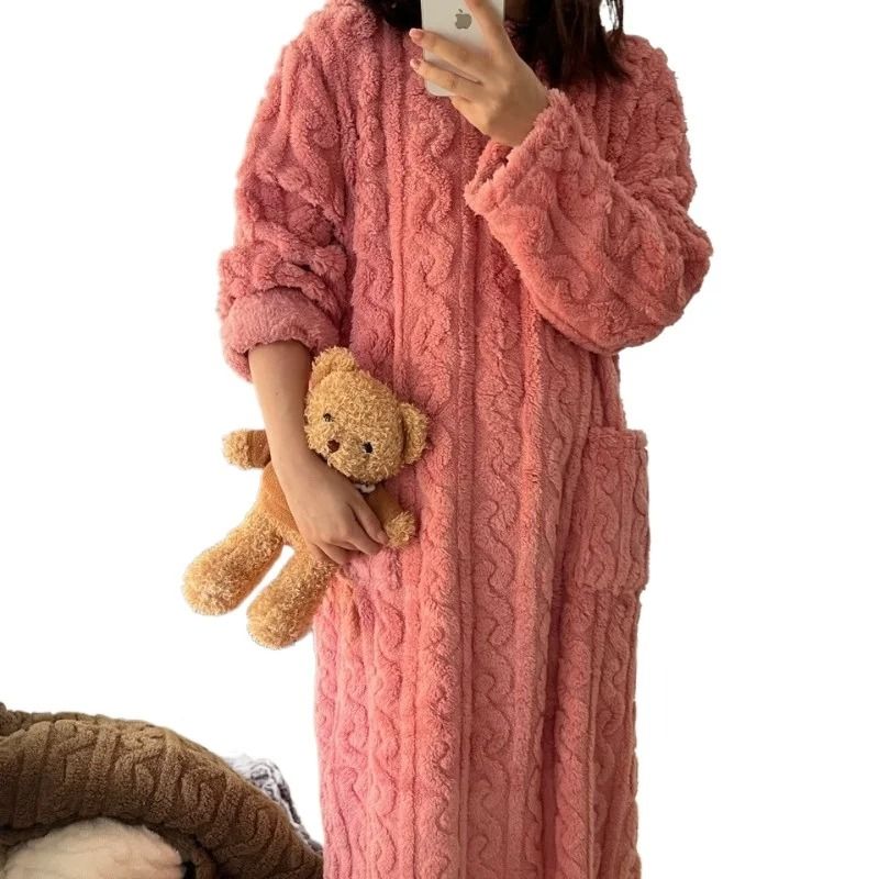 Coral Velvet Flannel Plus Size One Piece Pajamas for Women Warm Winter Sleepwear