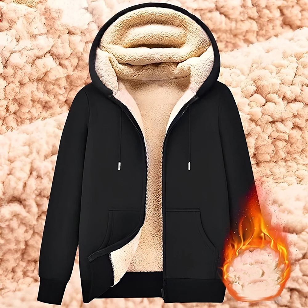 Unisex Lamb Wool Zipper Jacket with Plush Lining and Front Pockets for Winter Warmth