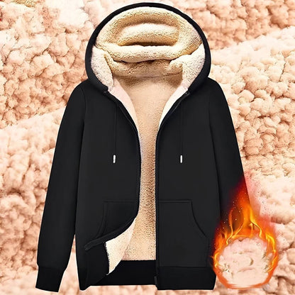 Unisex Lamb Wool Zipper Jacket with Plush Lining and Front Pockets for Winter Warmth