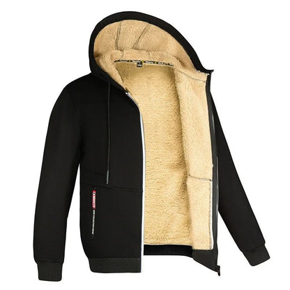 Unisex Lamb Wool Zipper Jacket with Plush Lining and Front Pockets for Winter Warmth