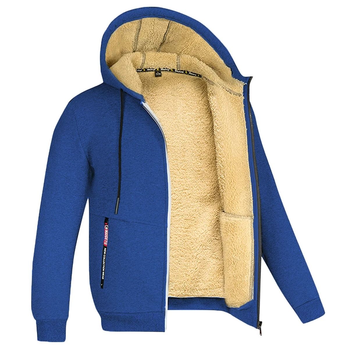Unisex Lamb Wool Zipper Jacket with Plush Lining and Front Pockets for Winter Warmth