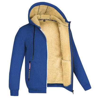Unisex Lamb Wool Zipper Jacket with Plush Lining and Front Pockets for Winter Warmth