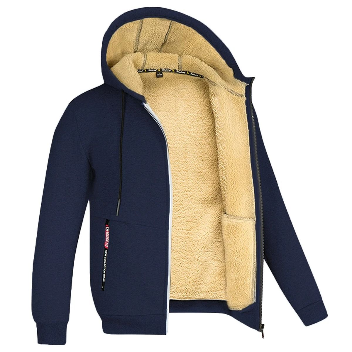 Unisex Lamb Wool Zipper Jacket with Plush Lining and Front Pockets for Winter Warmth