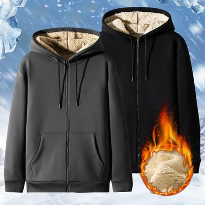 Unisex Lamb Wool Zipper Jacket with Plush Lining and Front Pockets for Winter Warmth