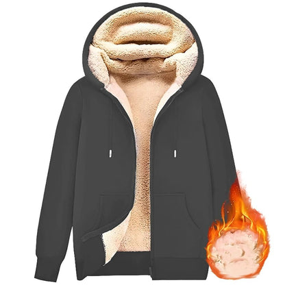 Unisex Lamb Wool Zipper Jacket with Plush Lining and Front Pockets for Winter Warmth