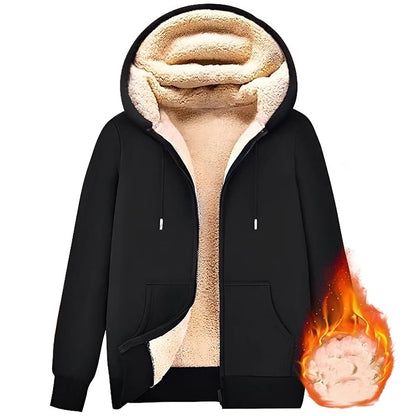 Unisex Lamb Wool Zipper Jacket with Plush Lining and Front Pockets for Winter Warmth