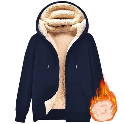 Unisex Lamb Wool Zipper Jacket with Plush Lining and Front Pockets for Winter Warmth