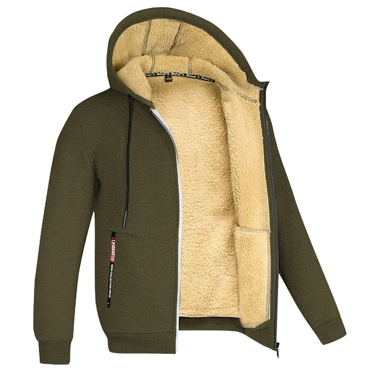 Unisex Lamb Wool Zipper Jacket with Plush Lining and Front Pockets for Winter Warmth