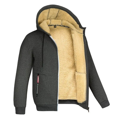 Unisex Lamb Wool Zipper Jacket with Plush Lining and Front Pockets for Winter Warmth