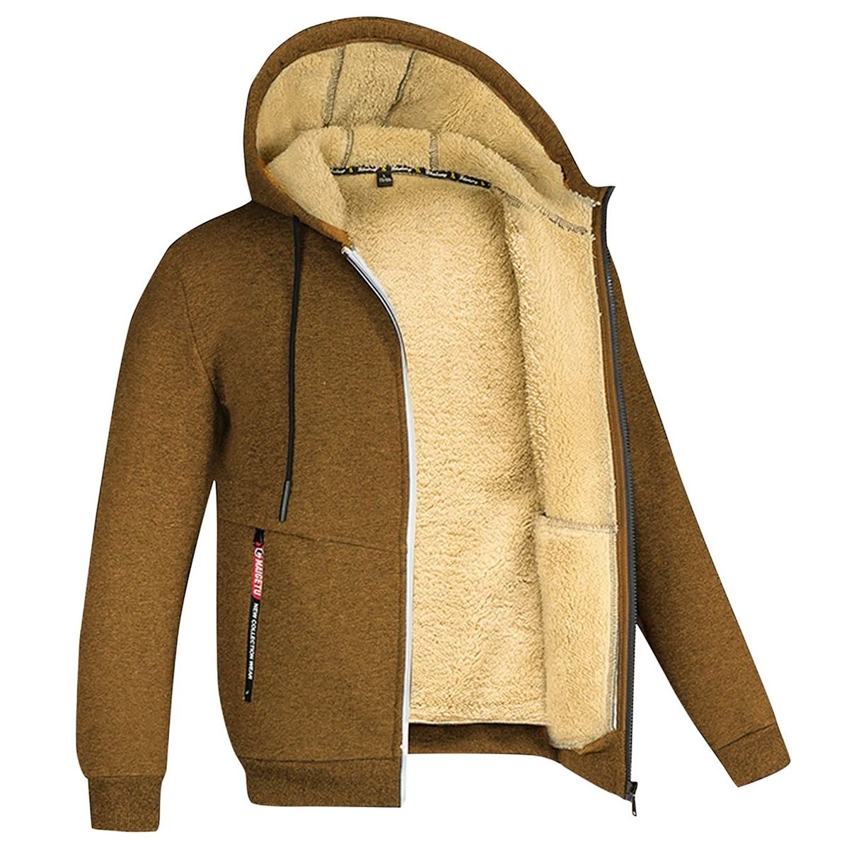 Unisex Lamb Wool Zipper Jacket with Plush Lining and Front Pockets for Winter Warmth