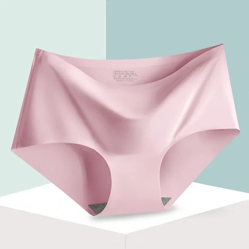 Seamless Ice Silk Womens Mid Waist Panties Soft Breathable Stretch Briefs in Multiple Colors M to XXL