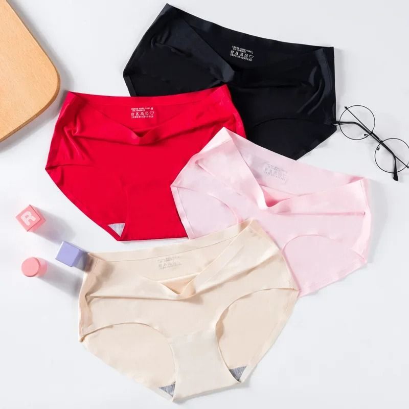 Seamless Ice Silk Womens Mid Waist Panties Soft Breathable Stretch Briefs in Multiple Colors M to XXL