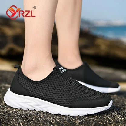 YRZL Mens Breathable Mesh Sneakers Lightweight Casual Outdoor Walking Non Slip Loafers in Plus Sizes
