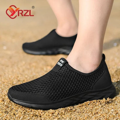 YRZL Mens Breathable Mesh Sneakers Lightweight Casual Outdoor Walking Non Slip Loafers in Plus Sizes